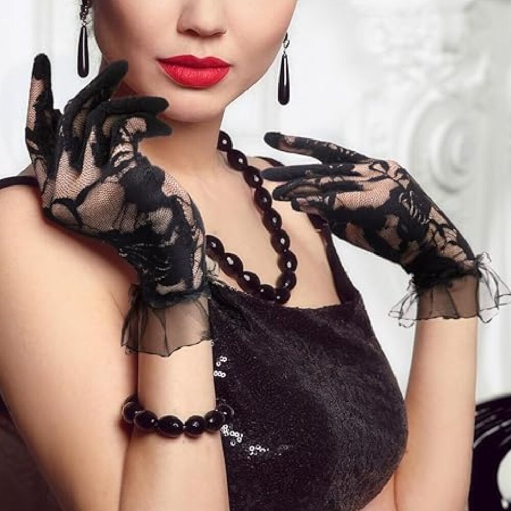 Bridal Floral Mesh Gloves